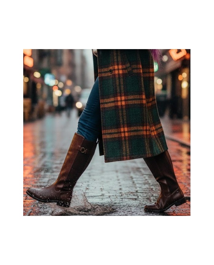 Bota Estrella Larga Clásica - Marrón - Estilo Ecuestre y Hebilla