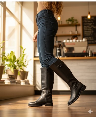 Bota Estrella Larga Clásica - Marrón - Estilo Ecuestre y Hebilla