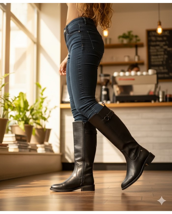 Bota Estrella Larga Clásica - Marrón - Estilo Ecuestre y Hebilla