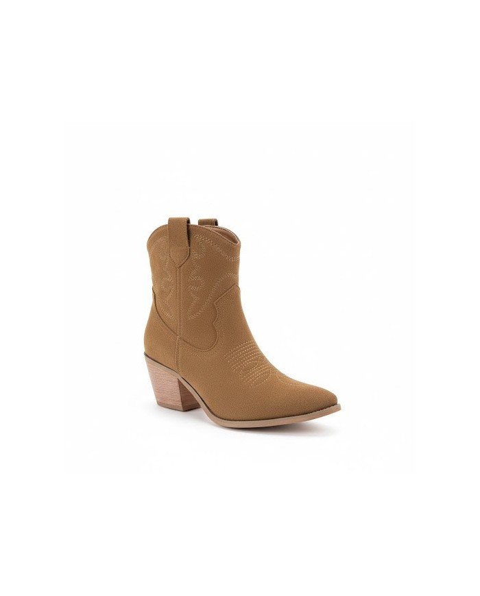 Bota Cowboy Mujer - Western Ante Camel - Tacón Metalizado