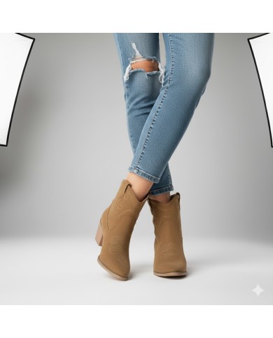 Bota Cowboy Mujer - Western Ante Camel - Tacón Metalizado Bota Cowboy Mujer - Western Ante Camel - Tacón Metalizado