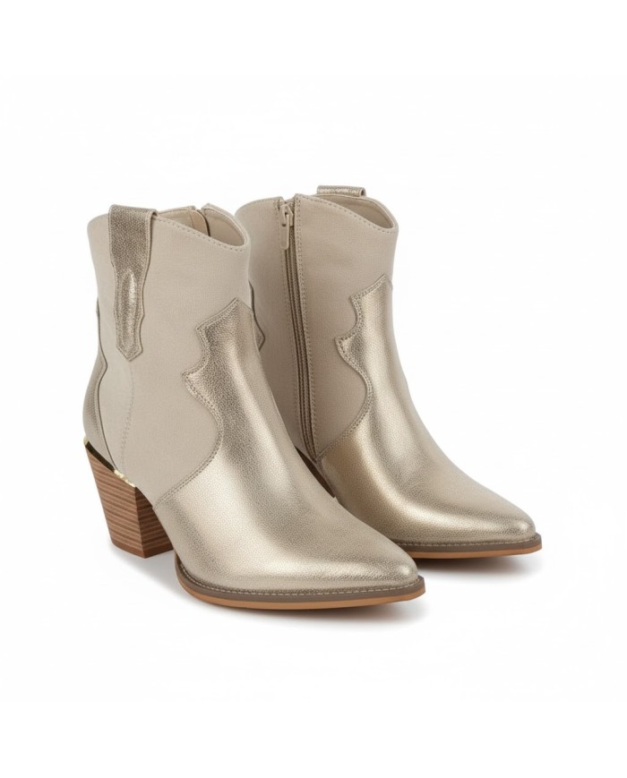 Botín Andrea Dorado Cowboy - Western Beige Metalizado