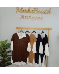 Jersey Trenzado y Camisa Larga 2 en 1 | Oversize | Conjunto Capas MerkaBoutik