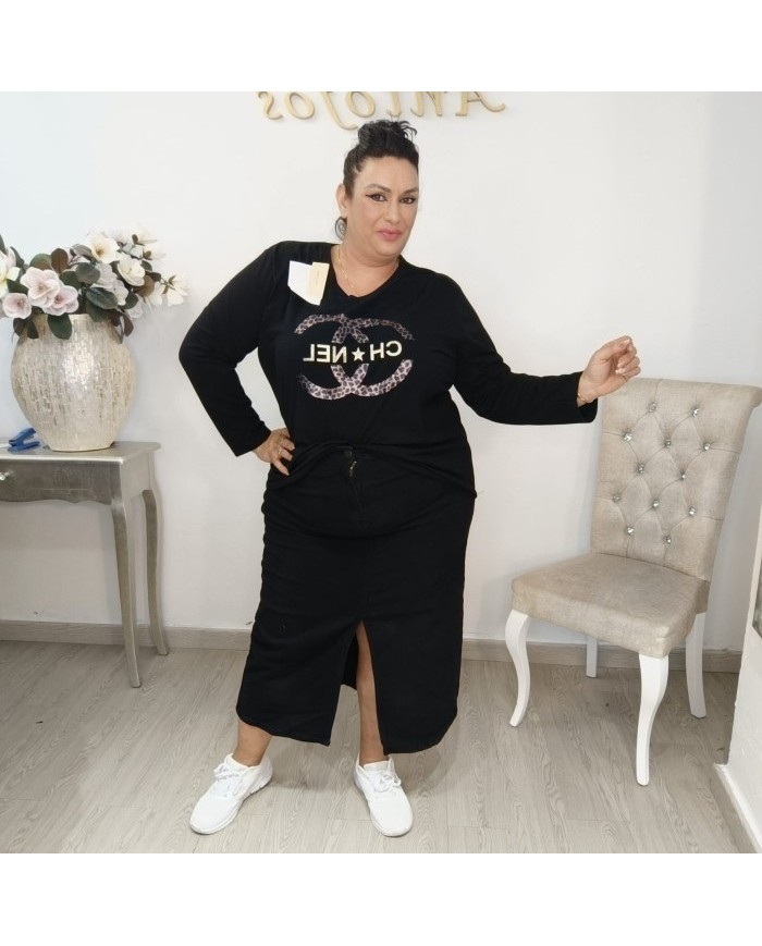 Camiseta Chanal Negra Manga Larga - Moda Mujer Online Camiseta Chanal Negra Manga Larga - Moda Mujer Online