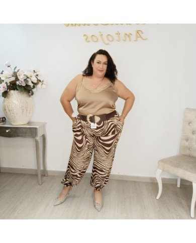 Pantalón Bombacho Satén Cebra - Animal Print Mujer Pantalón Bombacho Satén Cebra - Animal Print Mujer