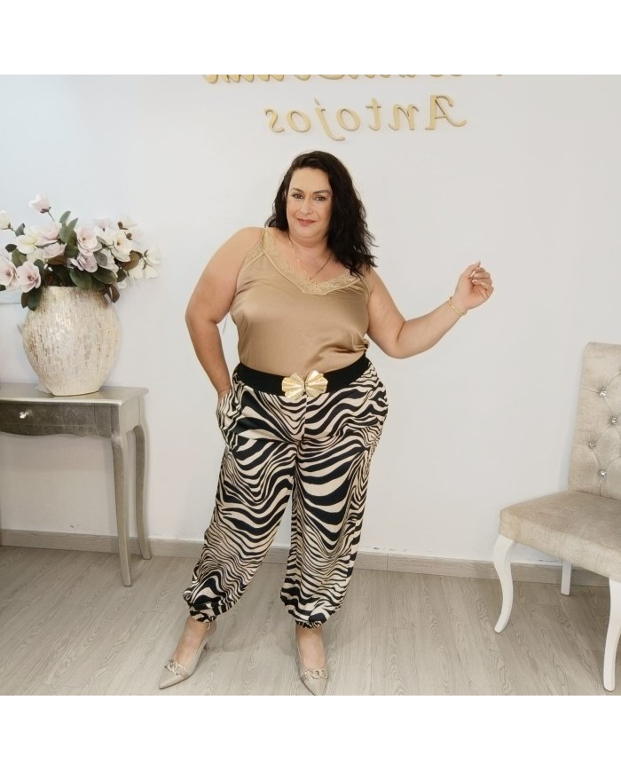 Pantalón Bombacho Satén Cebra - Animal Print Mujer