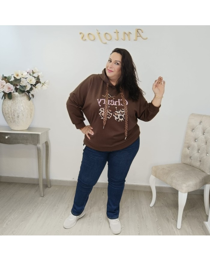 Sudadera Cherry Print Leopardo Oversize - Moda Mujer