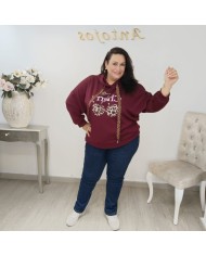 Sudadera Cherry Print Leopardo Oversize - Moda Mujer