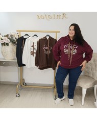 Sudadera Cherry Print Leopardo Oversize - Moda Mujer