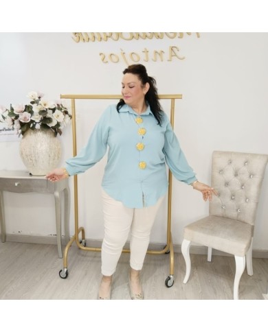Camisa Concha Azul Tallas Grandes - Botones Joya Plus Size Camisa Concha Azul Tallas Grandes - Botones Joya Plus Size