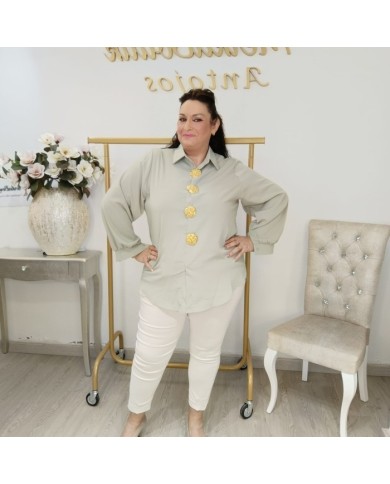 Camisa Concha Azul Tallas Grandes - Botones Joya Plus Size Camisa Concha Azul Tallas Grandes - Botones Joya Plus Size