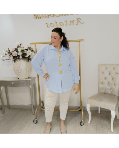 Camisa Concha Azul Tallas Grandes - Botones Joya Plus Size