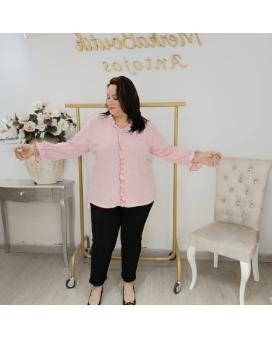 Camisa Selene Volantes Tallas Grandes - Blusa Rosa Palo Curvy Camisa Selene Volantes Tallas Grandes - Blusa Rosa Palo Curvy