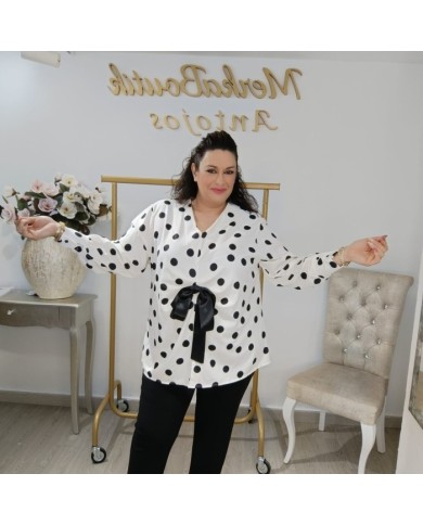 Blusa Jerez Lunar Grande Tallas Grandes - Lazo Negro Plus Size Blusa Jerez Lunar Grande Tallas Grandes - Lazo Negro Plus Size