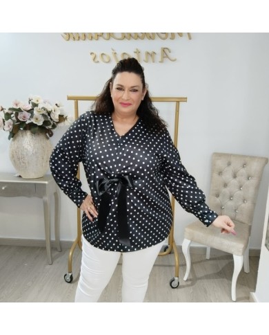 Blusa Jerez Lunar Pequeño Tallas Grandes - Lazo Negro Plus Size Blusa Jerez Lunar Pequeño Tallas Grandes - Lazo Negro Plus Size
