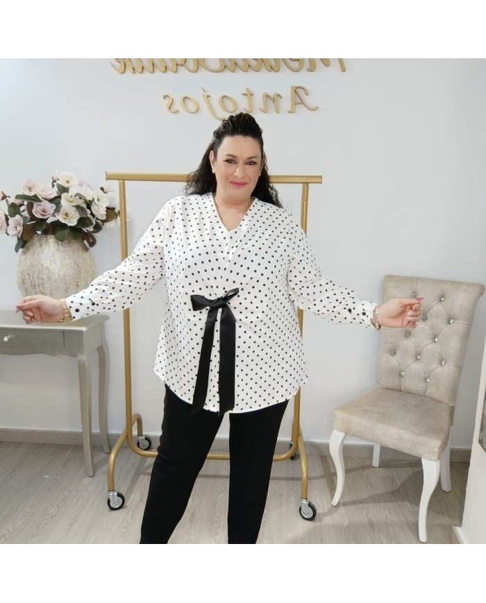 Blusa Jerez Lunar Pequeño Tallas Grandes - Lazo Negro Plus Size