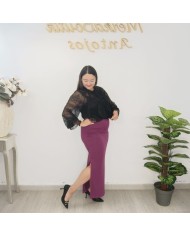 Falda Larga Ajustada Morada | Abertura Lateral | Falda Midi Elástica Mujer