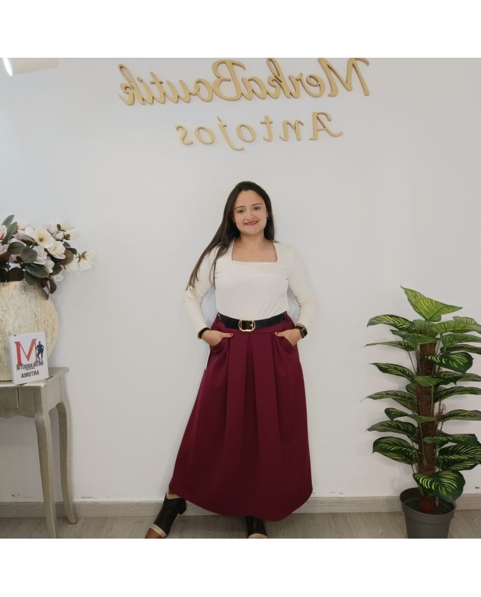 Falda Andrea Midi Plisada | Cinturón Elegante | MerkaBoutik Antojos