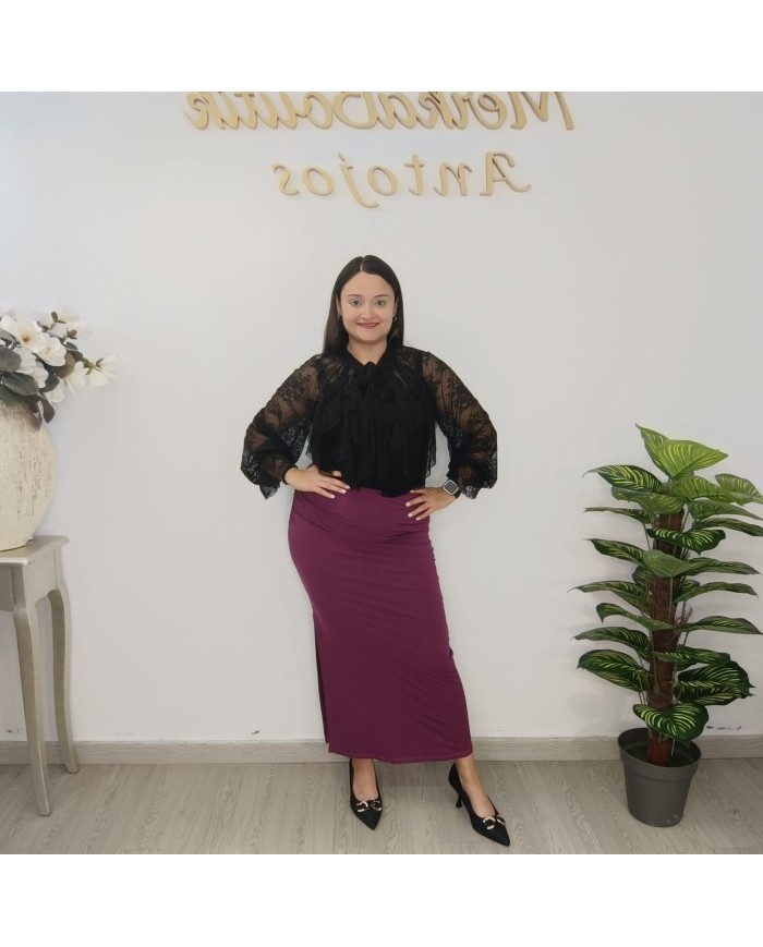 Falda Larga Ajustada Morada | Abertura Lateral | Falda Midi Elástica Mujer