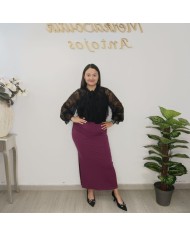 Falda Larga Ajustada Morada | Abertura Lateral | Falda Midi Elástica Mujer