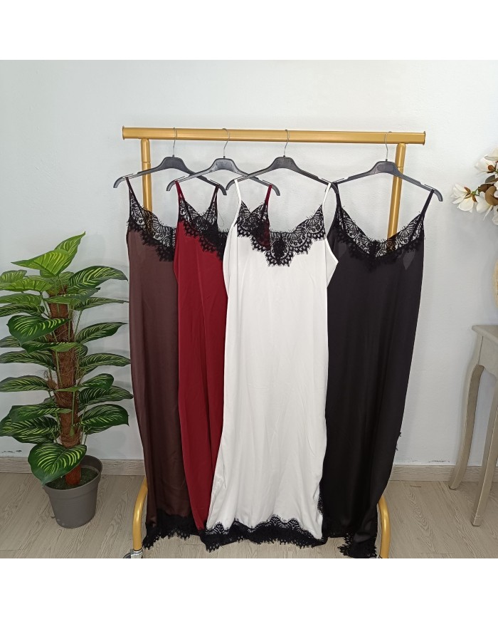 Vestido Lencero Seducción Satén y Encaje - Vestidos de Fiesta