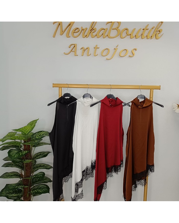 Blusón Lencero Cuello Chimenea Satén - Encaje y Glamour Blusón Lencero Cuello Chimenea Satén - Encaje y Glamour