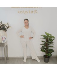 Conjunto Punto Pantalón V - Palazzo Oversize - Loungewear Beige