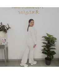 Conjunto Punto Pantalón V - Palazzo Oversize - Loungewear Beige