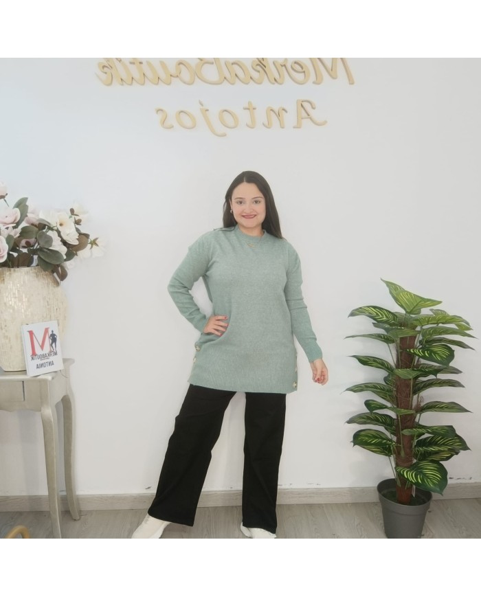 Jersey Túnica Largo con Botones Decorativos | Punto Suave | Varios Colores