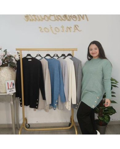 Jersey Túnica Largo con Botones Decorativos | Punto Suave | Varios Colores