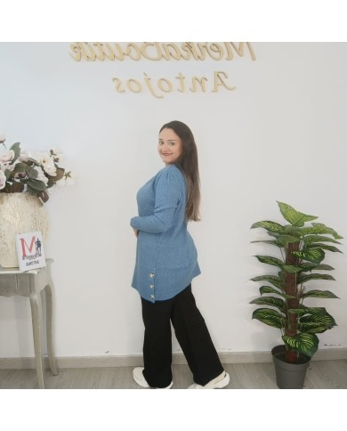 Jersey Túnica Largo con Botones Decorativos | Punto Suave | Varios Colores