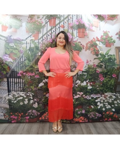 Vestido Sanlúcar Flecos Coral Tallas Grandes - Invitada Elegante