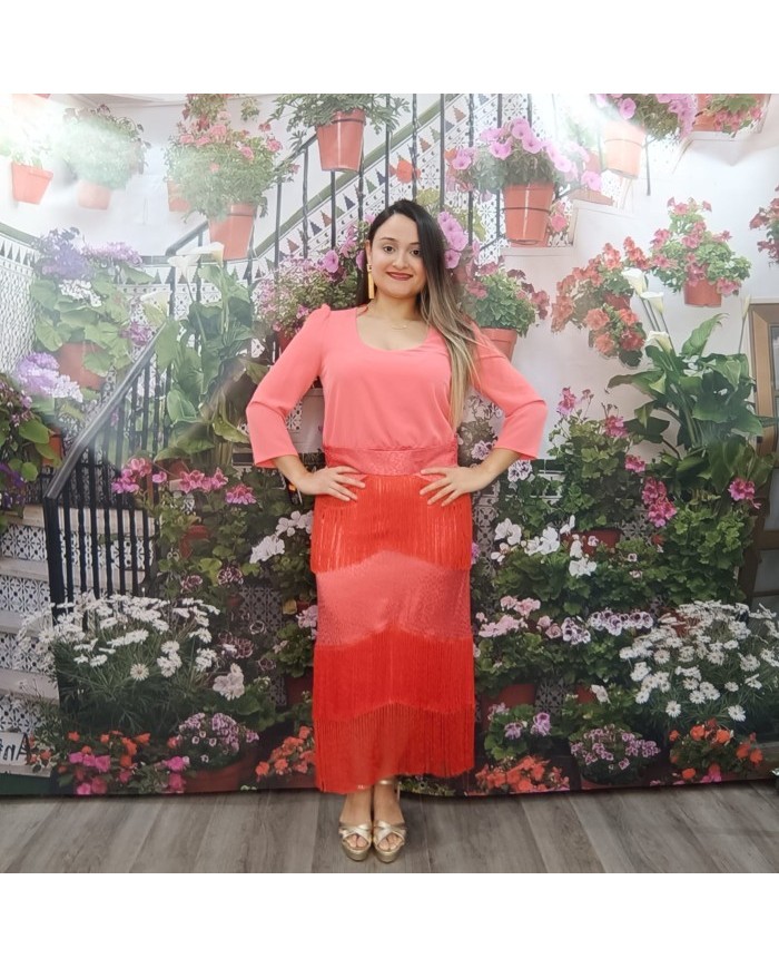 Vestido Sanlúcar Flecos Coral Tallas Grandes - Invitada Elegante