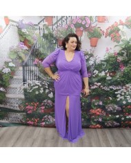 Vestido Cielo Fucsia Tallas Grandes - Drapeado y Manga de Tul