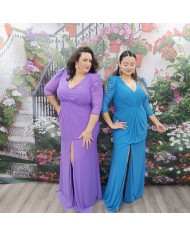 Vestido Cielo Fucsia Tallas Grandes - Drapeado y Manga de Tul