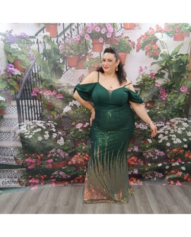 Vestido Jamaica Lentejuelas Verde Esmeralda - Gala Tallas Grandes