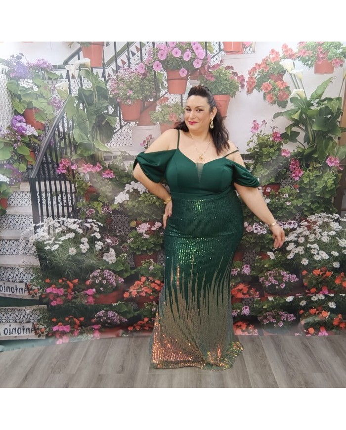 Vestido Jamaica Lentejuelas Verde Esmeralda - Gala Tallas Grandes