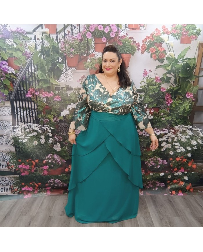 Vestido Madrina Verde Esmeralda Tallas Grandes - Lentejuelas y Gasa