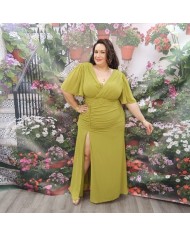 Vestido Lara Fucsia Tallas Grandes - Drapeado y Manga Mariposa