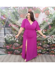 Vestido Lara Fucsia Tallas Grandes - Drapeado y Manga Mariposa