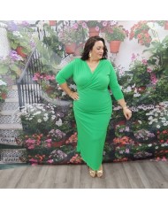 Vestido Samira Verde Lima Tallas Grandes - Escote Cruzado