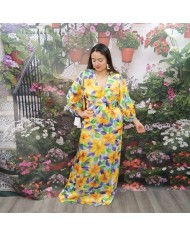 Vestido Verano Maxi Floral - Escote V y Manga Abullonada