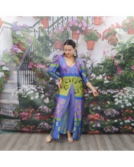 Conjunto Ceuta Túnica Maxi Estampada y Pantalón Morado