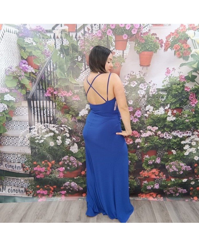 Vestido Largo Petru Azul Klein Drapeado - Invitada Boda