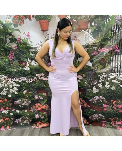 Vestido Largo Lia Lila Escote V Cruzado - Invitada Boda