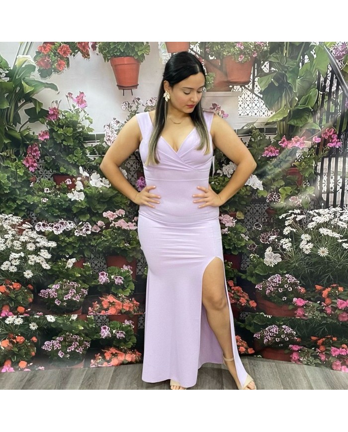 Vestido Largo Lia Lila Escote V Cruzado - Invitada Boda