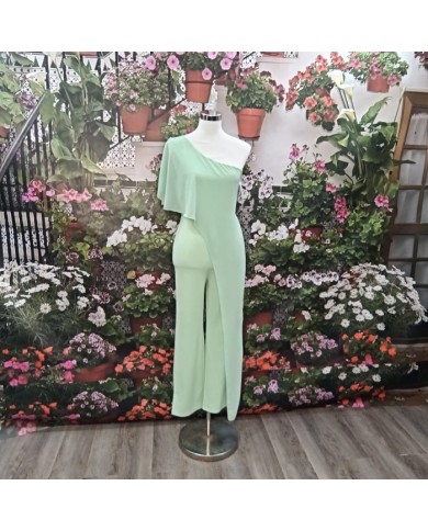Mono Largo Sindy Verde Menta Asimétrico - Invitada Boda
