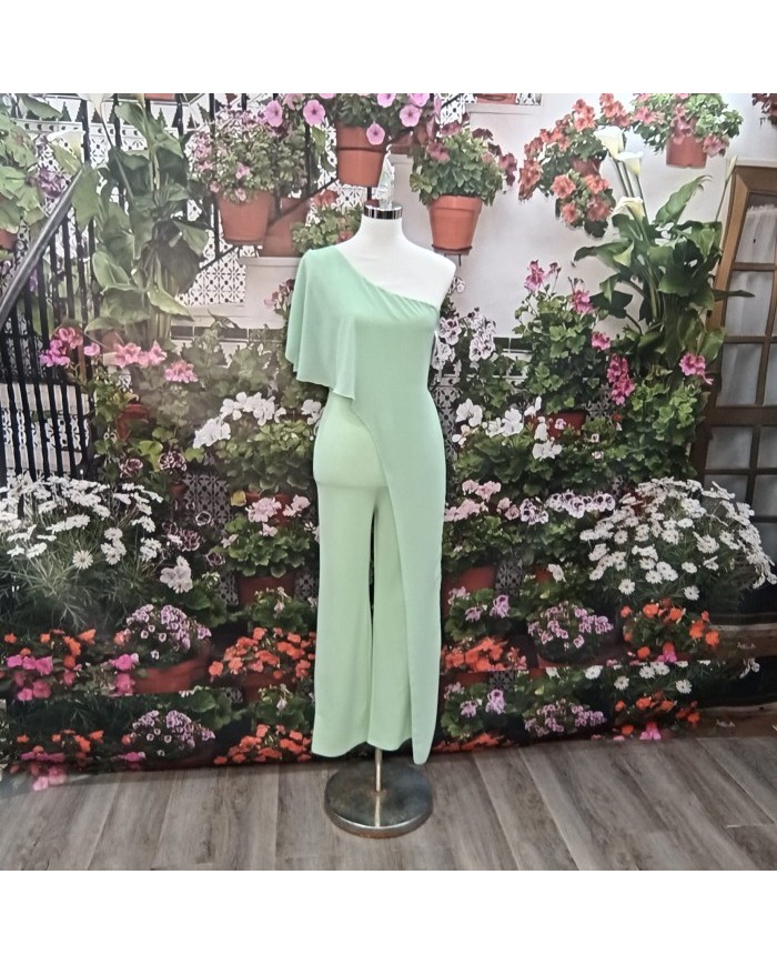 Mono Largo Sindy Verde Menta Asimétrico - Invitada Boda