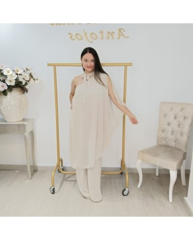 Mono Fiesta Galata Coral con Capa - Pantalón Palazzo Invitada