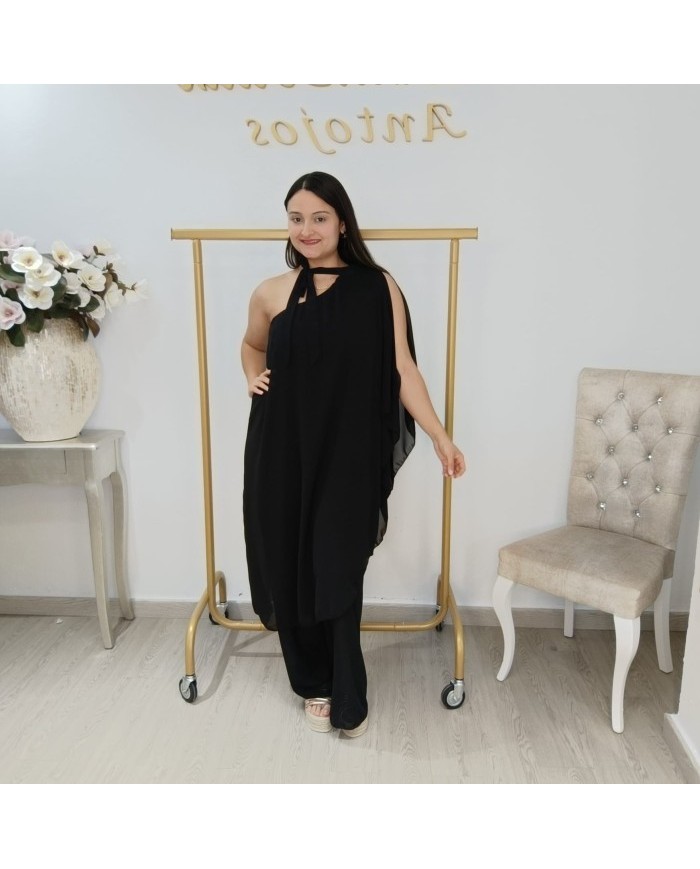 Mono Fiesta Galata Coral con Capa - Pantalón Palazzo Invitada